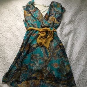 Ezra V neck paisley print teal dress size small
